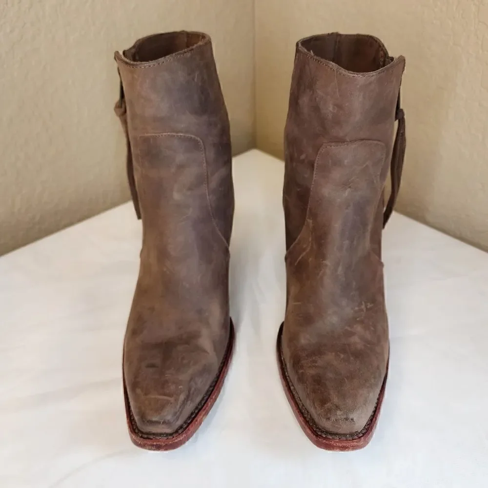 Johnny Ringo- Brown Leather Cowgirl Western Booties with Side Zippers, Size 7.5